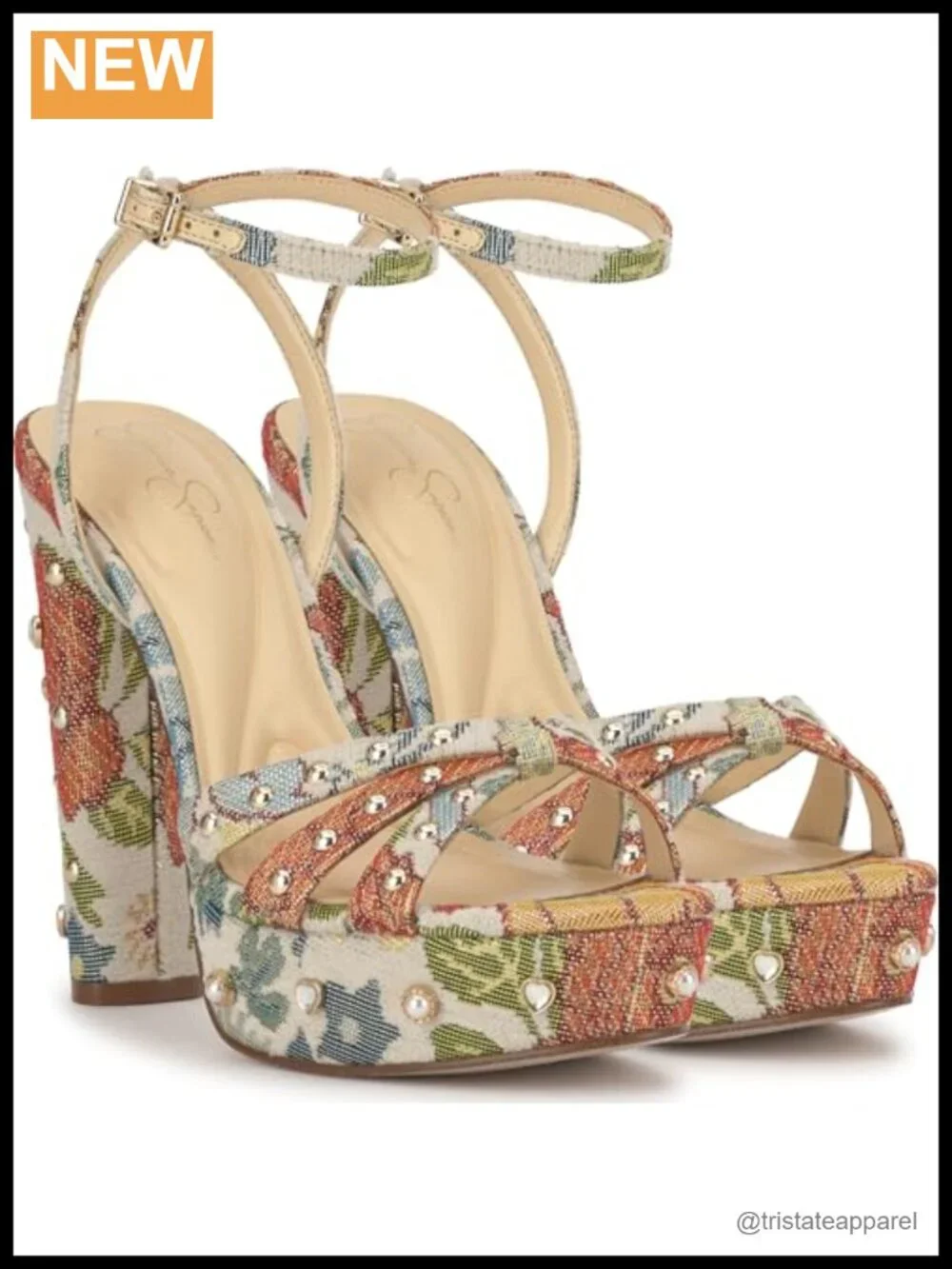 Textile Platform Sandals with Block Heel and Ankle Strap